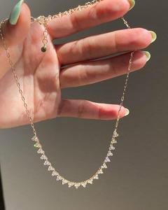 Colliers ras du cou Triple Diamant en Or massif 14K, avec solitaire de laboratoire taille ronde, pour superposition, chaîne trombone de 15 pouces, bijoux de tous les jours - Product Image 4