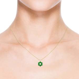 14K <b>Solid</b> <b>Gold</b> Natural Emerald Classic Six Petal Flower <b>Pendant</b> With Diamond Fine Jewellery Anniversary Gift For Her 2026 - Product Image 2