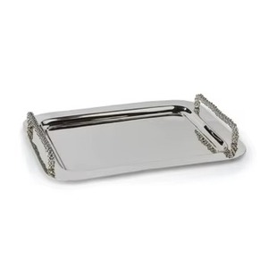 Oval Shaped Decorative Traditional Design Multi Functional Metal Handicraft Decorative <b>Tray</b> With Floral Accents - Product Image 4