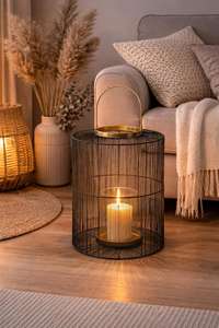 Metal <b>Lantern</b> Black and <b>Gold</b> Modern Boho <b>Lantern</b> with Glass Insert 3 Sizes Wire <b>Lantern</b> for Living Room Patio Balcon - Product Image 4
