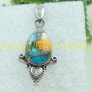 Pendentif en argent sterling 925 avec turquoise d'huître épineuse orange, fait main, style bohème vintage, motif feuille, bijou en pierre précieuse, cadeau unisexe pour elle - Product Image 3