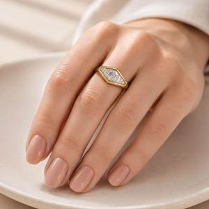 Bezel Style Classic Baguette Brilliant Cut Lab Grown Color E VVS Vintage Ring 10k 14k 18k Solid Gold Engagement Ring For Women - Product Image 5
