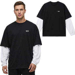 Camiseta de manga larga a capas para hombre, de algodón, estilo oversize, streetwear, doble manga, informal, con logo personalizado, proveedor de ropa al por mayor - Product Image 1