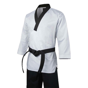 Uniforme de Taekwondo Blanc Ceinture Noire 100% Coton Durable Coupe Classique Unisexe Vêtements d'Arts Martiaux - Product Image 2