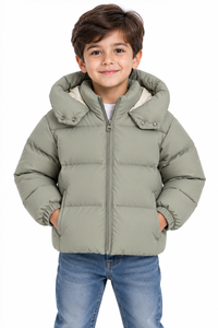 Veste matelassée à capuche vert sauge pour garçons Livster Kids avec col amovible, manches longues, veste d'hiver matelassée, chaude et isolée - Product Image 1