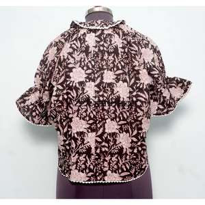 Chemisier pour femme indien 100% coton pur fait main, tissu de haute qualité, imprimé floral, été, printemps, décontracté, bureau, femme élégante - Product Image 6