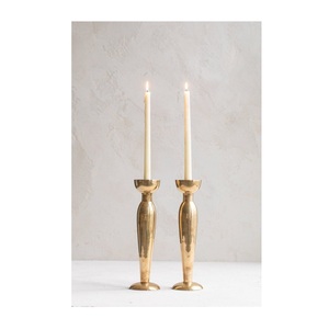 Mid Century Modern Polished Gold <b>Brass</b> <b>Candlesticks</b> Minimalist Tear-Drop Column Taper Stands Organic Geometric Dining Table - Product Image 3