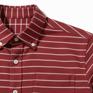 Premium Men's Red Striped Casual Jersey Summer Shirt Lightweight Breathable Quick Dry UV Protection 100% Cotton Button <b>Down</b> - Product Image 5
