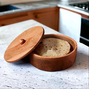 Handcrafted Eco-Friendly Wooden Bread Box with <b>Lid</b> Tongs Natural Color Premium Roti Storage Container for Kitchen Dining Serving - Product Image 5