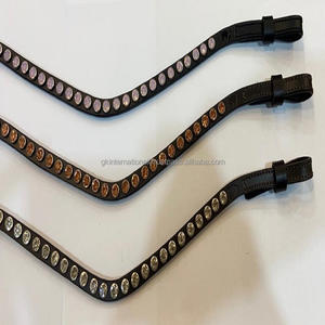 Bracelet de sourcil de cheval en cuir véritable noir ou marron fait à la main pour mariée avec des cristaux multicolores décoratifs - Product Image 6