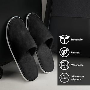 Chaussons noirs à bout ouvert, confortables, lavables, unisexes, toutes saisons, pour hôtel - Product Image 1