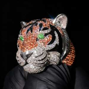 Bague Tête de Tigre en Argent Plaqué 925 avec Diamant Moissanite Incrusté, Bijou au Design Animalier, Cadeau de Fête - Product Image 5