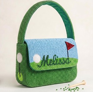 Customized Golf Theme Seed Beaded Embroidery Women Shoulder <b>Bag</b> Mixed Colors Letterpress Printed Sports Event Party Festive - Product Image 1