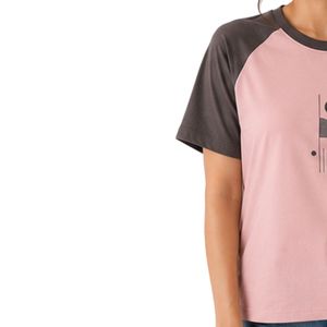 Camiseta Raglán Rosa y Gris Carbón para Mujer, Estampado Geométrico Minimalista, Cuello Redondo, Manga Corta, Algodón, Informal, Personalizada, OEM, ODM, Moda - Product Image 4