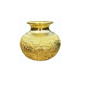 Kalash de Latón con Hojas de Nariyal y Hojas de Mango Metálicas para Pooja de Diwali, Tamaño Pequeño - Product Image 3