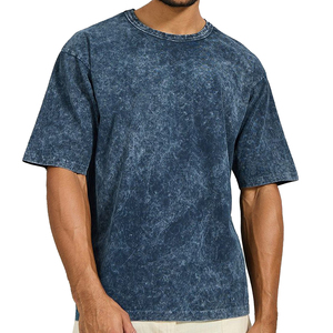 T-shirt en coton tricoté oversize délavé à l'acide pour homme, style vintage délavé, streetwear décontracté, haute qualité - Product Image 1