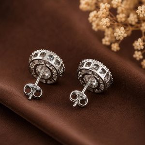 925 Sterling <b>Silver</b> Halo Cubic Zirconia <b>Stud</b> Earrings Luxury Bridal Wedding Earrings Sparkly Diamond Look <b>Studs</b> - Product Image 3
