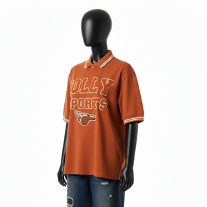 เสื้อโปโลผู้หญิงผ้าฝ้าย GSM ระบายอากาศได้ดี สีน้ำตาลสนิม คอปกยางยืด ปลายแขนเสื้อแต่งขอบยางยืด ปักโลโก้ด้วยผ้าเชนิลล์ ทรงลำลอง - Product Image 4