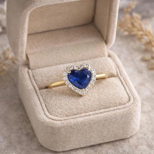 แหวนหมั้นเพชรโมอิสซาไนต์และไพลินสีน้ำเงินทรงหัวใจ เงินแท้ 925 แหวนหมั้นไพลิน แหวนครบรอบ - Product Image 3