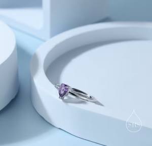 Anillo de Amatista Natural en Plata de Ley, Corte Pera de 4x6mm, Talla Ajustable, Anillo de Amatista Genuina, Piedra de Nacimiento de Febrero - Product Image 2