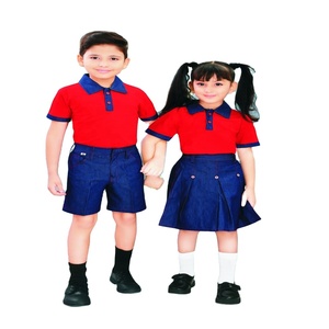 Conjunto de vestido de uniformes escolares para estudiantes de primaria, camiseta para niños, pantalones cortos de mezclilla, camiseta para niñas, Falda vaquera, diseño liso para un estilo cómodo - Product Image 5