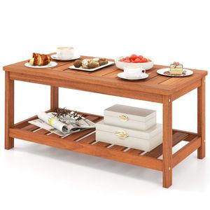 Tavolino da Caffè a 2 Livelli per Patio con Piano a Doghe e Ripiano, Eleganti Tavoli da Esterno - Product Image 2