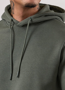 Men's Olive Green Hooded <b>Tracksuit</b> Set Full Length Solid Color Casual Sweatshirt with Side Pockets and Jogger Pants - Product Image 6
