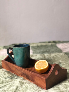 Nouveau Plateau de Service en Bois Écologique, Forme Personnalisée, Finition Huilée, avec Poignée Indienne Fantaisie, Couleur Marron - Product Image 4