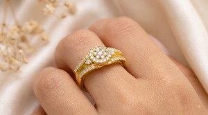 Floral Cluster Diamond Vintage IGI Certified Engagement <b>Ring</b> Brilliant Multi Stone Halo <b>Split</b> Shank Yellow Gold Anniversary Gift - Product Image 3
