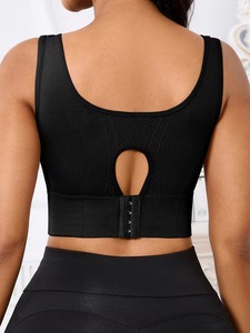 Débardeur long de sport pour femmes |   Brassière de fitness à col rond et dos découpé |   Vêtements de sport sans fil à compression pour l'entraînement - Product Image 2