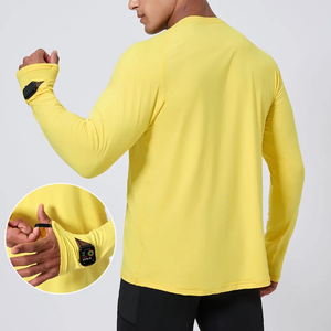 Camiseta Deportiva Casual de Manga Larga para Hombre, 100% Algodón, Secado Rápido, Corte Ajustado, Color Sólido, con Bolsillo, Tejido de Punto - Product Image 2