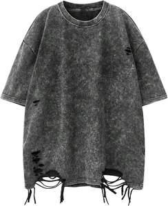 Chemise décontractée surdimensionnée pour homme en coton lavé, manches trois quarts, sans col, couleur unie, style streetwear, style été - Product Image 4