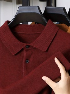 Men's Autumn/Winter 430g Thickened Sweater <b>Base</b> <b>Layer</b> Casual Solid Color Fine Knit Lapel <b>Wool</b> Blend Warm Sweater Top - Product Image 6