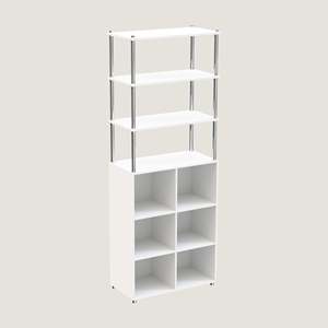 Armario de Almacenamiento Modular con Estructura Metálica de 6 Cubos y 3 Niveles Adicionales, Organizador de Librería Blanco/Plateado - Product Image 1