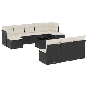 Ensemble de canapés de jardin en rotin noir avec coussins blanc crème - Product Image 2