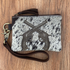 Haute vente de qualité supérieure du Festival véritable peau de vache gravé au Laser fermeture éclair pochette de bracelet en cuir véritable concepteur téléphone étui à billets - Product Image 3