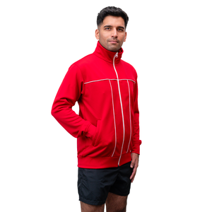 <b>Men's</b> Red Eco-Friendly Breathable Polyester Mid Layer Quarter Zip <b>Pullover</b> Lightweight Long Sleeve Winter Performance <b>Jacket</b> - Product Image 2