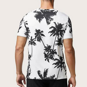 เสื้อยืดพิมพ์ลายต้นปาล์มสำหรับผู้ชาย แขนสั้น คอกลม เสื้อยืดกราฟิก ลำลอง สตรีทแวร์ฤดูร้อน - Product Image 5