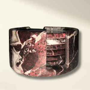 Hand Crafted <b>Coaster</b> Set With Red Zebra Natural Stone Marble Onyx Crystal Finish For Luxury Home <b>Table</b> Decor - Product Image 1