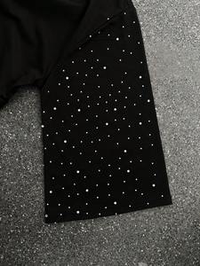 T-shirts personnalisés pour hommes avec strass, luxe, coupe oversize, motif ailes d'ange et diamants noirs, style streetwear hip-hop, tissu épais - Product Image 6