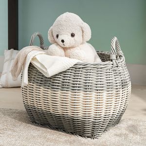 Zita 18 \ "X 15 \" X 15 \ "cesto di vimini tessuto in resina ovale multiuso bianco-grigio decorazione per la casa per asciugamano giocattoli per riporre riviste - Product Image 3