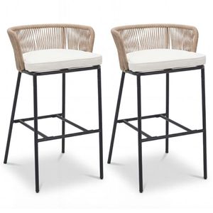 <b>2</b> Pack Outdoor <b>Bar</b> <b>Stools</b> 400 LBS Weight Capacity Woven Rope Patio Chairs with Removable Cushions - Product Image 1