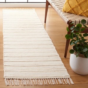 Striped Organic Cotton Flat Weave Jute <b>Rug</b> Rectangle <b>White</b> Scandinavian Style Washable Hallway <b>Rug</b> - Product Image 3