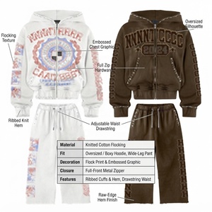 Unisex Brown Embroidered Hoodie & <b>Sweatpants</b> <b>Set</b> 2027 Street Style 100% Cotton Fleece French Terry 80/20 Autumn Wear - Product Image 4