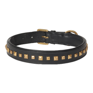 Genuine Leather Dog Collar Gold <b>Square</b> Studded Design Decorative Padded <b>Adjustable</b> Handmade Durable Strong Pet Collar - Product Image 4