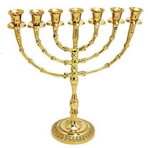 Golden Menorah Candle Holder with Flameless Candles for Jewish Hanukkah Religious <b>Activities</b> Decorative Metal Candelabra - Product Image 2