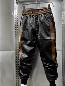 Spezia International Men's Faux Leather Heavyweight Anti-Pilling Sweatpants Elastic Waist Side Stripe Casual Joggers Trousers - Product Image 4