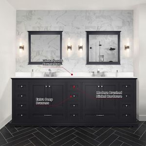 Espresso Double Bath <b>Vanity</b> with 34 In. <b>Mirrors</b> 84 In. W X 22 In. D White Quartz Top 34 In. <b>Mirrors</b> - Product Image 6