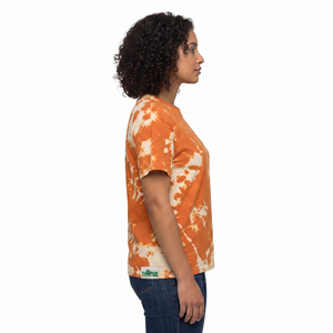 Camiseta de Manga Corta con Cuello Redondo y Estampado Tie-Dye Naranja 100% Algodón para Mujer - Product Image 3