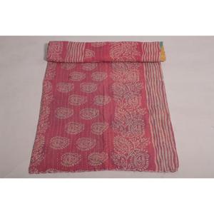 Floral Kantha Quilt Boho Cotton <b>Throw</b> Handmade <b>Indian</b> Vintage Reversible Blanket Bedspread Farmhouse Decor - Product Image 4